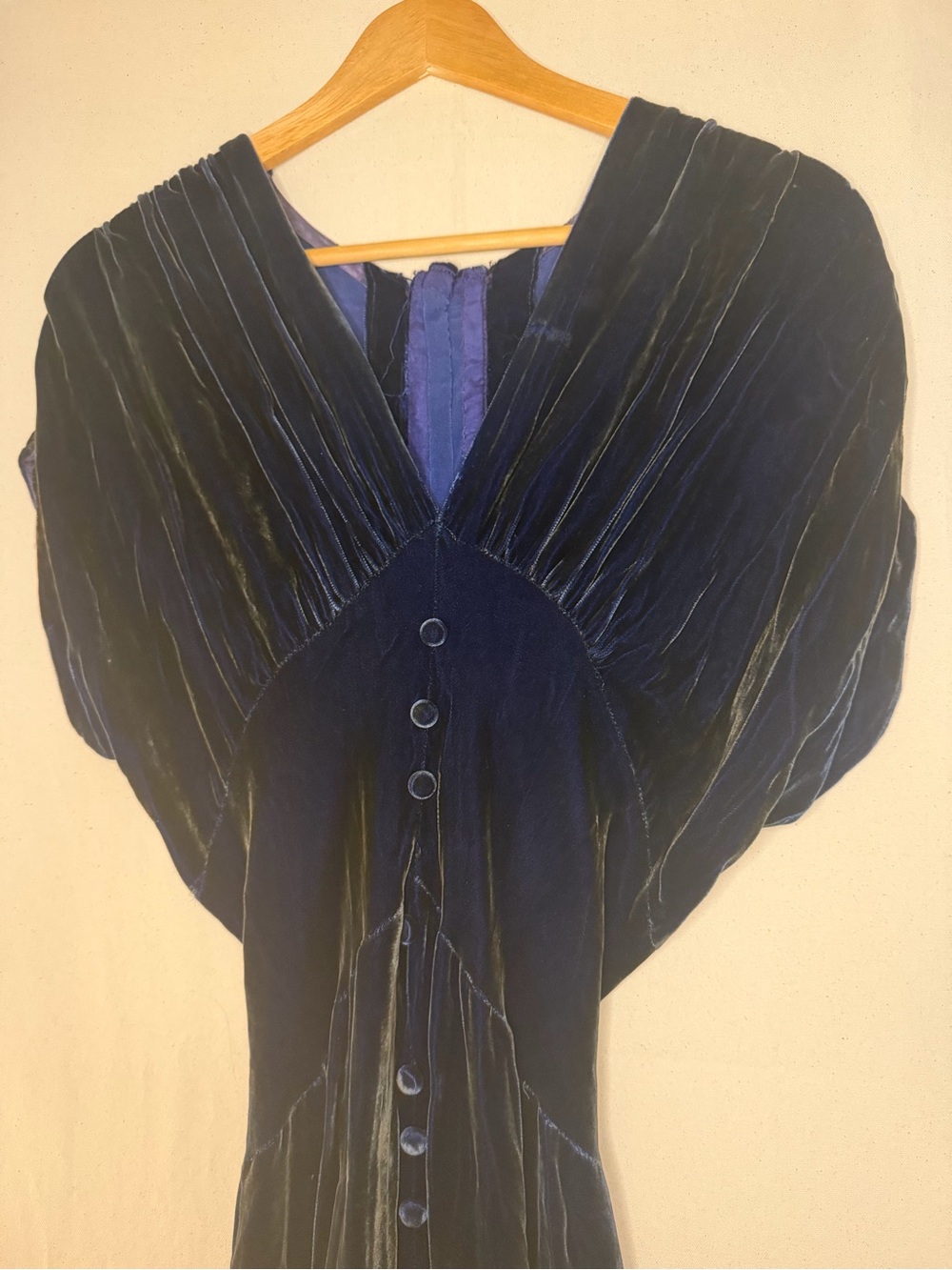True Vintage Handmade Elegant Blue Velvet Long Dress with Button Front - Picture 4 of 7